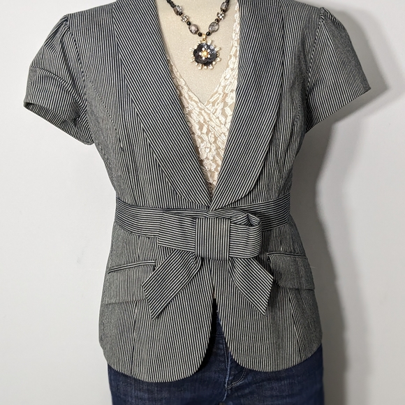 SMART SET Black & Grey Striped Short Sleeve Jacket Size 13 - Picture 7 of 15